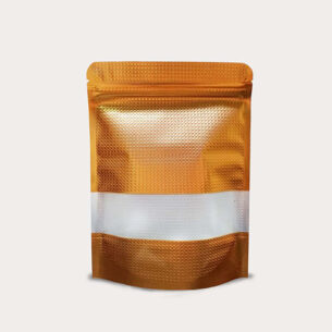 STAND UP POUCH W ZIP LOCK & WINDOW | EMBOSSED GOLD (SUPZ-GLWEB)