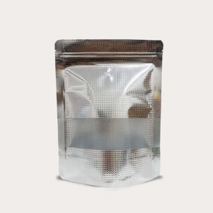 STAND UP POUCH W ZIP LOCK & WINDOW | EMBOSSED SILVER (SUPZ-SLWEB)