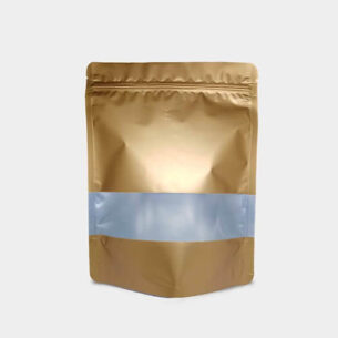 STAND UP POUCH W ZIP LOCK & WINDOW | MATTE GOLD METALLIZED (SUPZ-VMPEWM_GOLD)