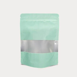 STAND UP POUCH W ZIP LOCK & WINDOW | MATTE PASTEL GREEN METALLIZED (SUPZ-VMPEWM_PASTELGREEN)