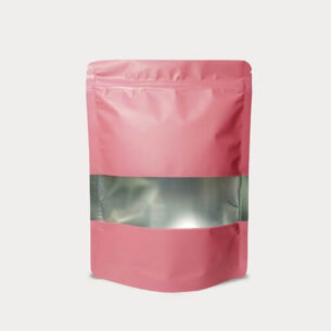 STAND UP POUCH W ZIP LOCK & WINDOW | MATTE PINK METALLIZED (SUPZ-VMPEWM_PINK)