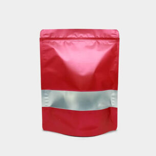 STAND UP POUCH W ZIP LOCK & WINDOW | MATTE RED METALLIZED (SUPZ-VMPEWM_RED)