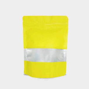 STAND UP POUCH W ZIP LOCK & WINDOW | MATTE YELLOW METALLIZED (SUPZ-VMPEWM_YELLOW)
